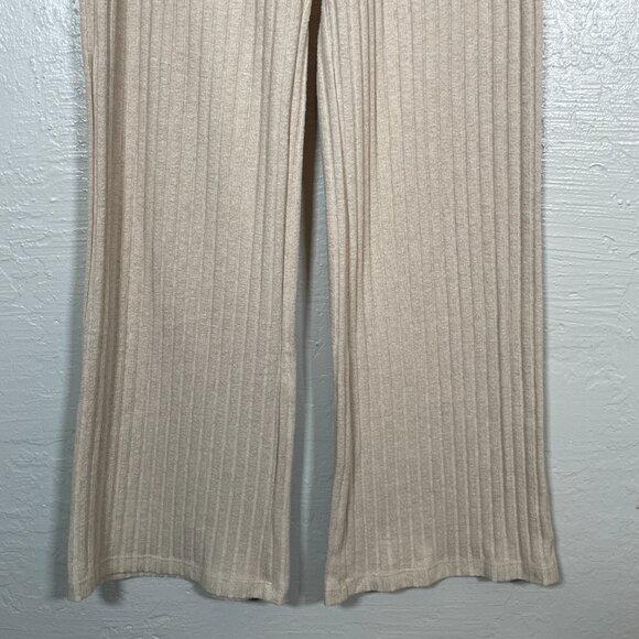 Rylee and Cru Women M Beige Oatmeal Ribbed Wide Leg Pants Loungewear Boho Beachy - Picture 2 of 9